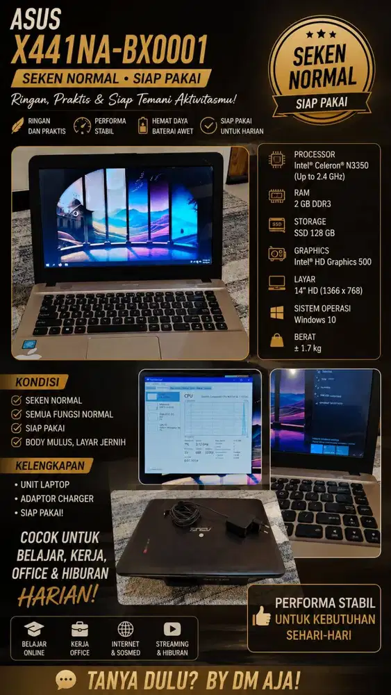 Laptop ketik-ketik asus X441NA siap pakai
