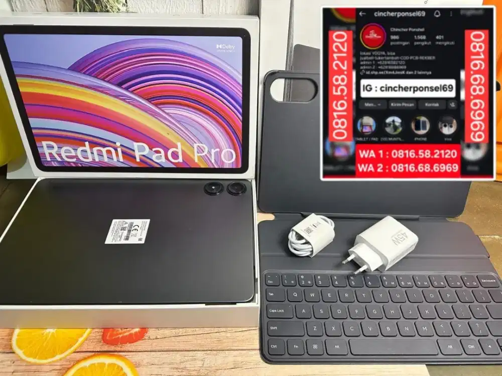 Jual tab Redmi Pad Pro 8/256 likenew plus case dan keyboard original