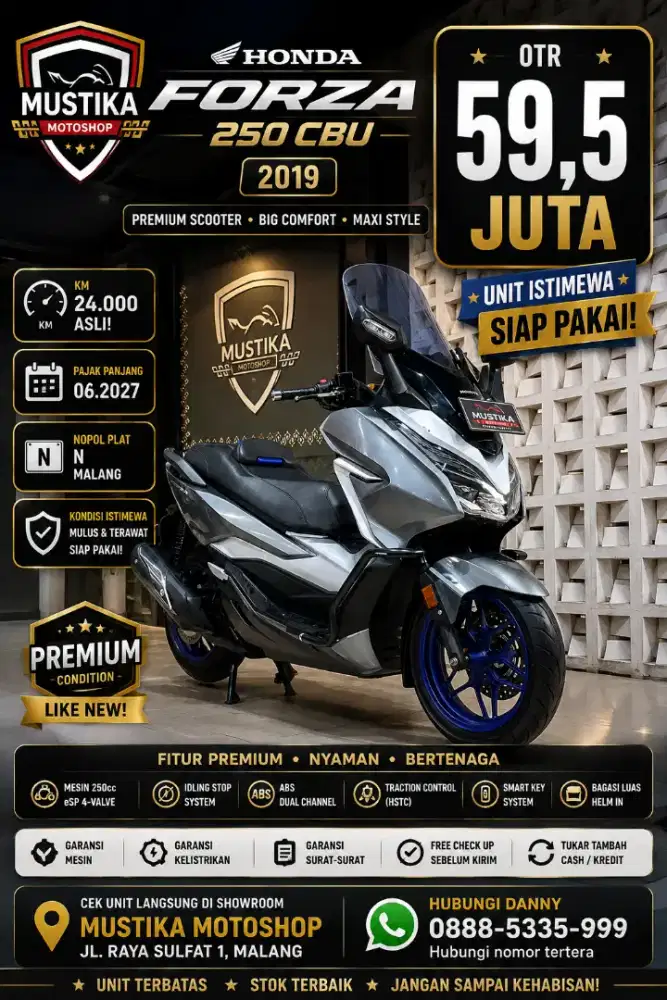 Honda Forza 250 ABS 2019 CBU. KM 24rb. DANNY Mustika Sulfat Malang