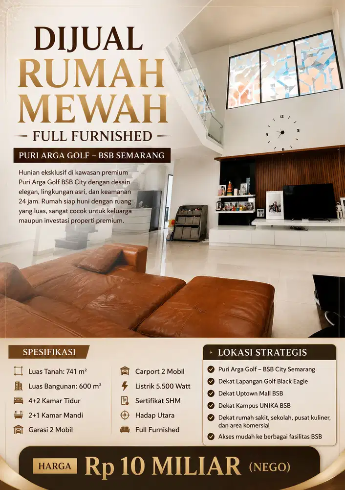 PURI ARGA GOLF MEWAH VIEW 2LT/741m CEPAT SEGERA UNTUNG BSB CITY