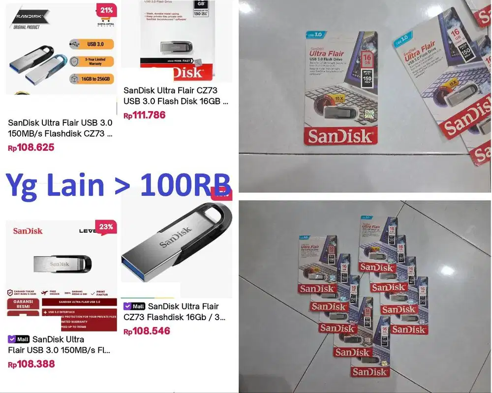 OBRAL SanDisk Ultra Flair 16GB 150 (not-130)Mbps Garansi 5Thn ORI 9pc