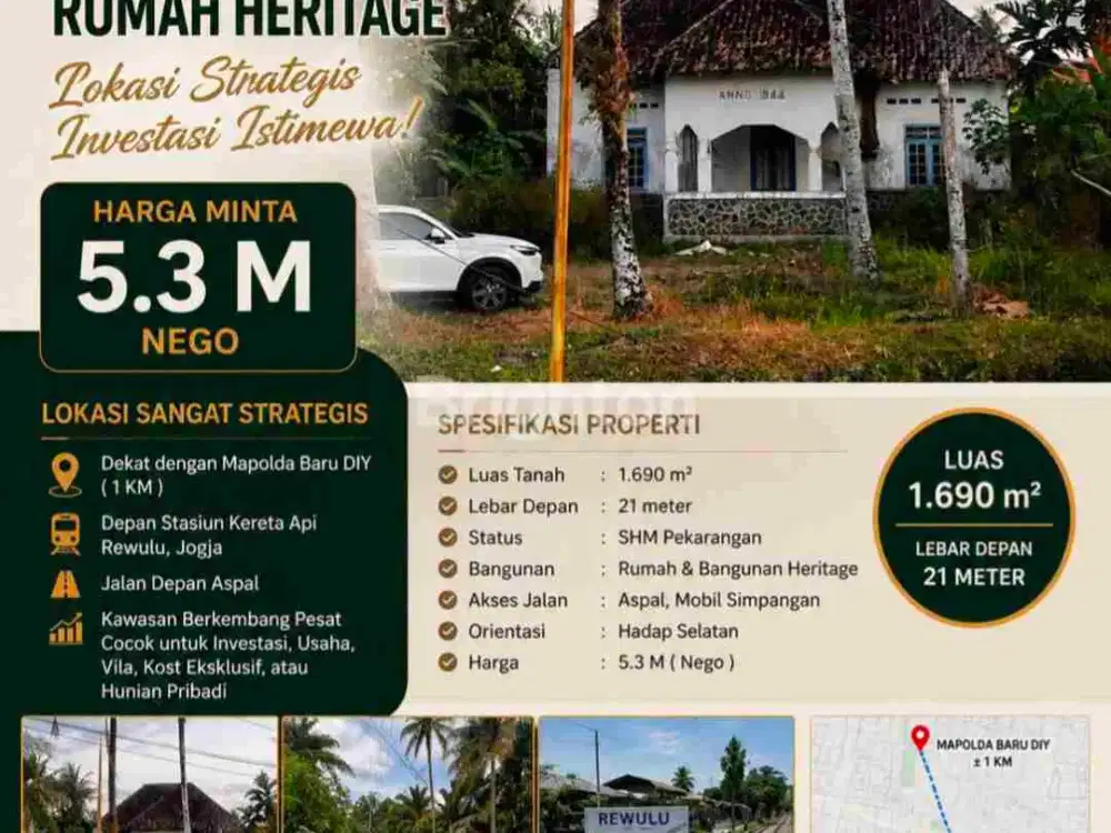 Tanah bonus bangunan persis di depan Stasiun Rewulu