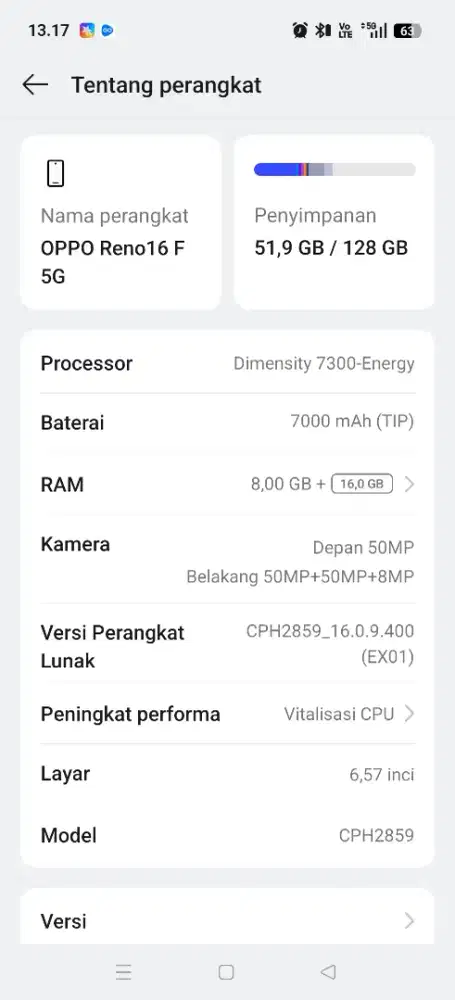 Oppo Reno 16f ram 8+16/128