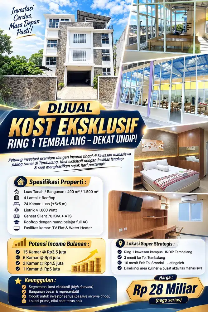KOST TEMBALANG MEWAH 4LT ROOFTOP/1500m VIEW UNTUNG CEPAT SEGERA