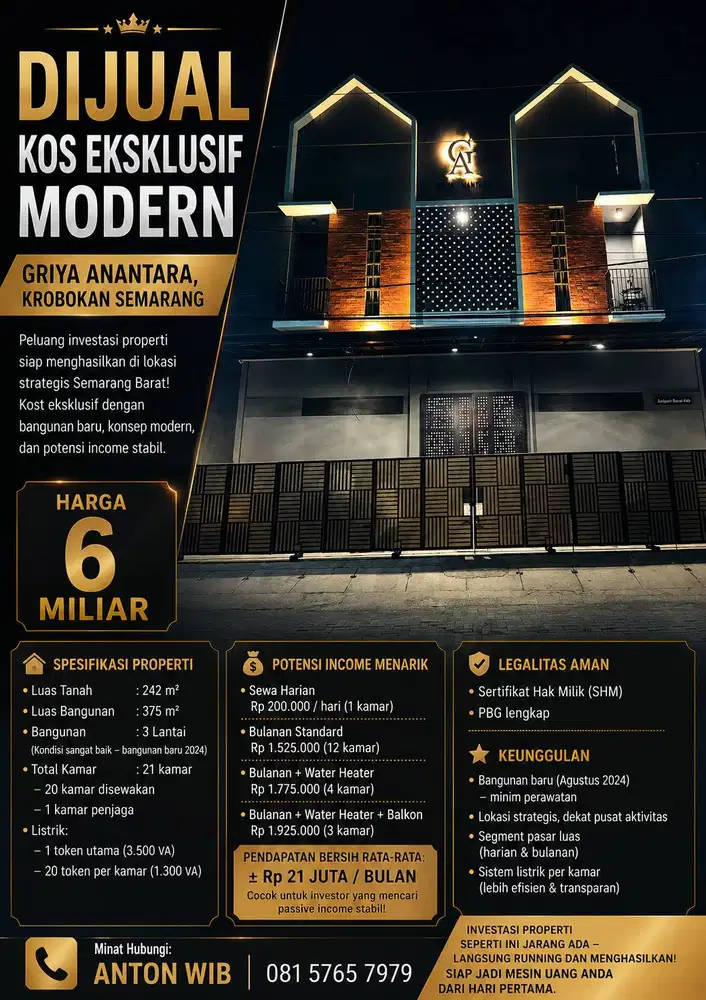 KOST EKSLUSIF GRIYA ANANTARA VIEW UNTUNG 2LT/375m CEPAT SEGERA