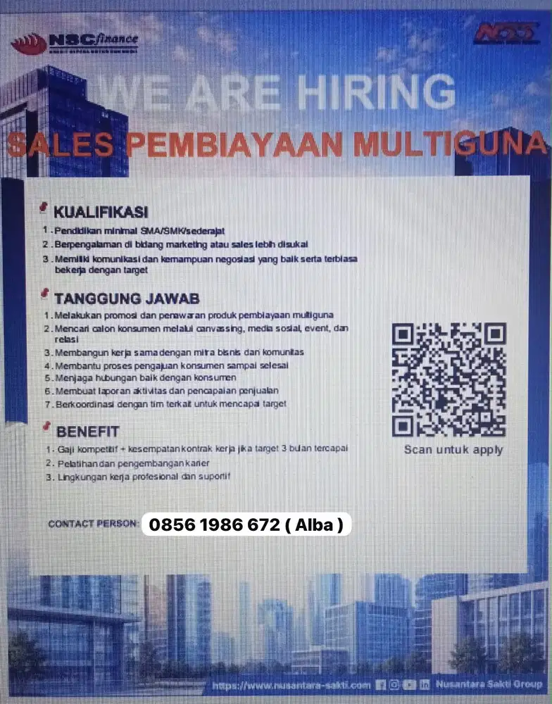 LOWONGAN PEKERJAAN SALES MARKETING PEMBIAYAAN MULTIGUNA