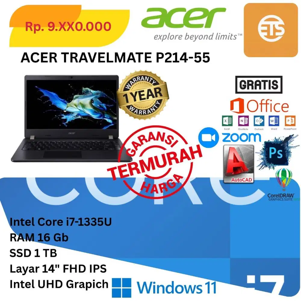 New acer travelmate p214 -55 Ram Core i7 Gen 13 Ram 16Gb SSD 1 TB