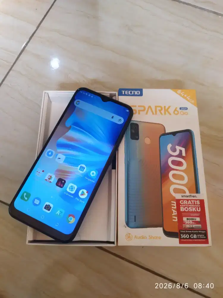 Techno Spark 6 Go ram 4/64gb lengkap mulus dan normal