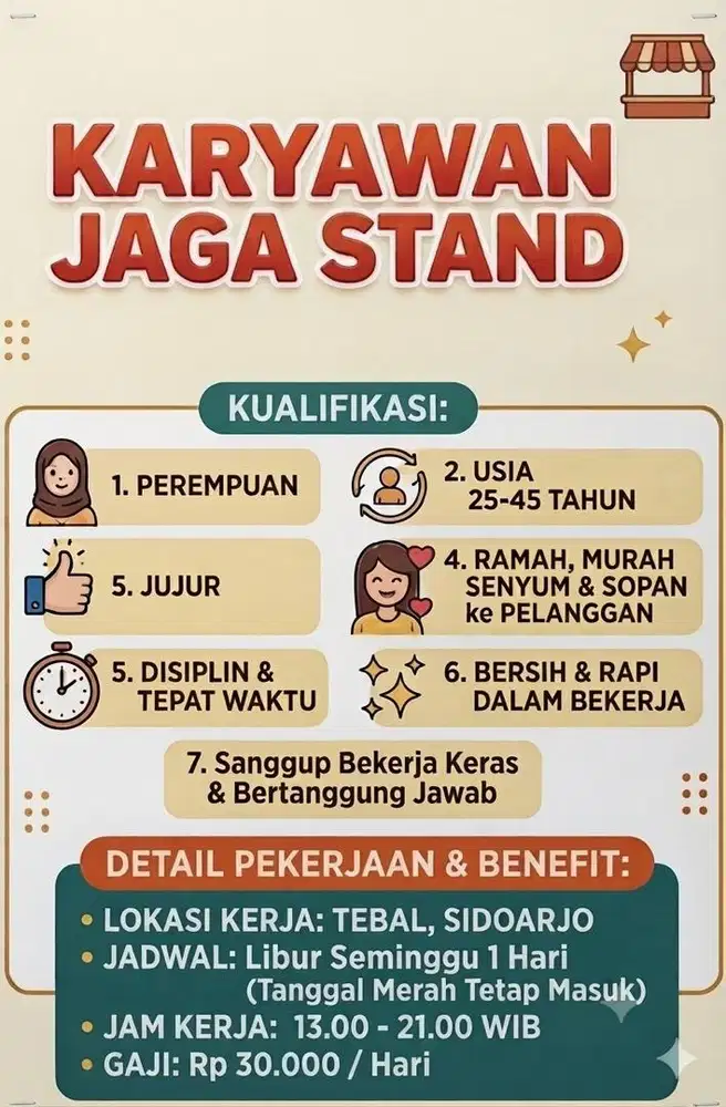 Dicari karyawan stand makanan