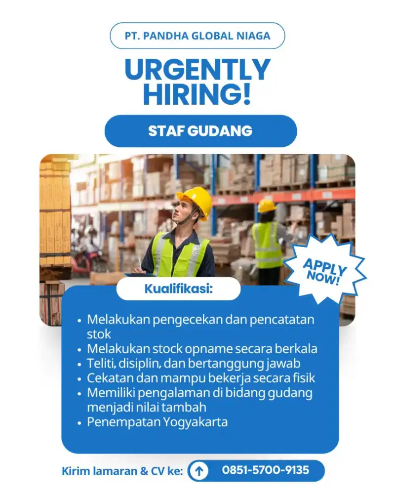 Lowongan Content Creator dan Staf Gudang
