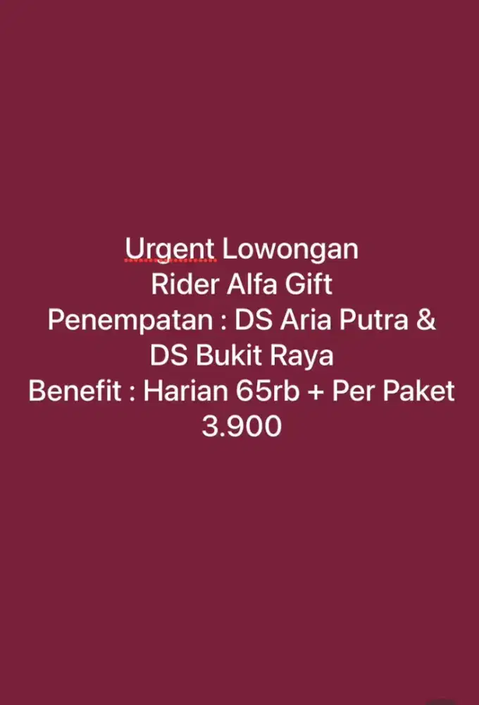 URGENT LOKER DRIVER MITRA ALFAMART LOKASI ARIA PUTERA