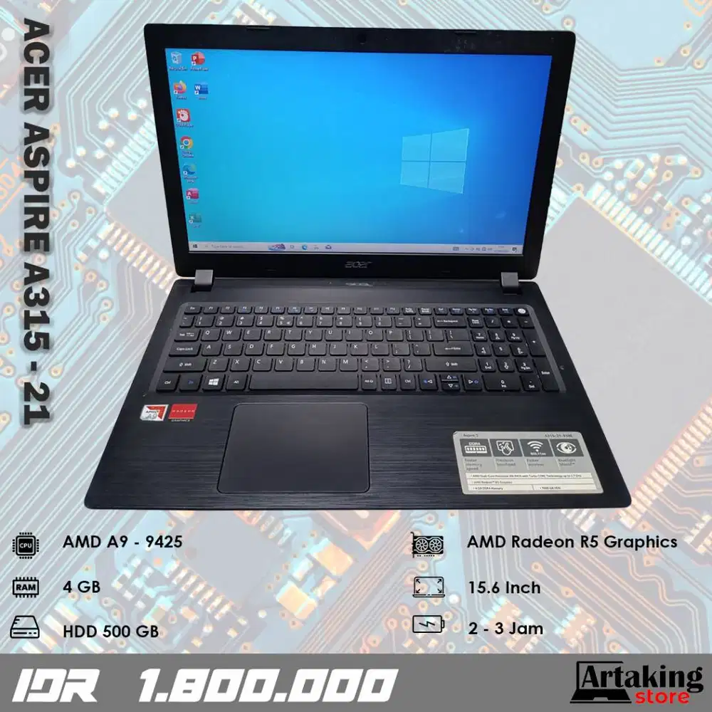 Acer Aspire A315 - 21 - AMD A9 - Ram 4 GB - Normal Siap Pakai