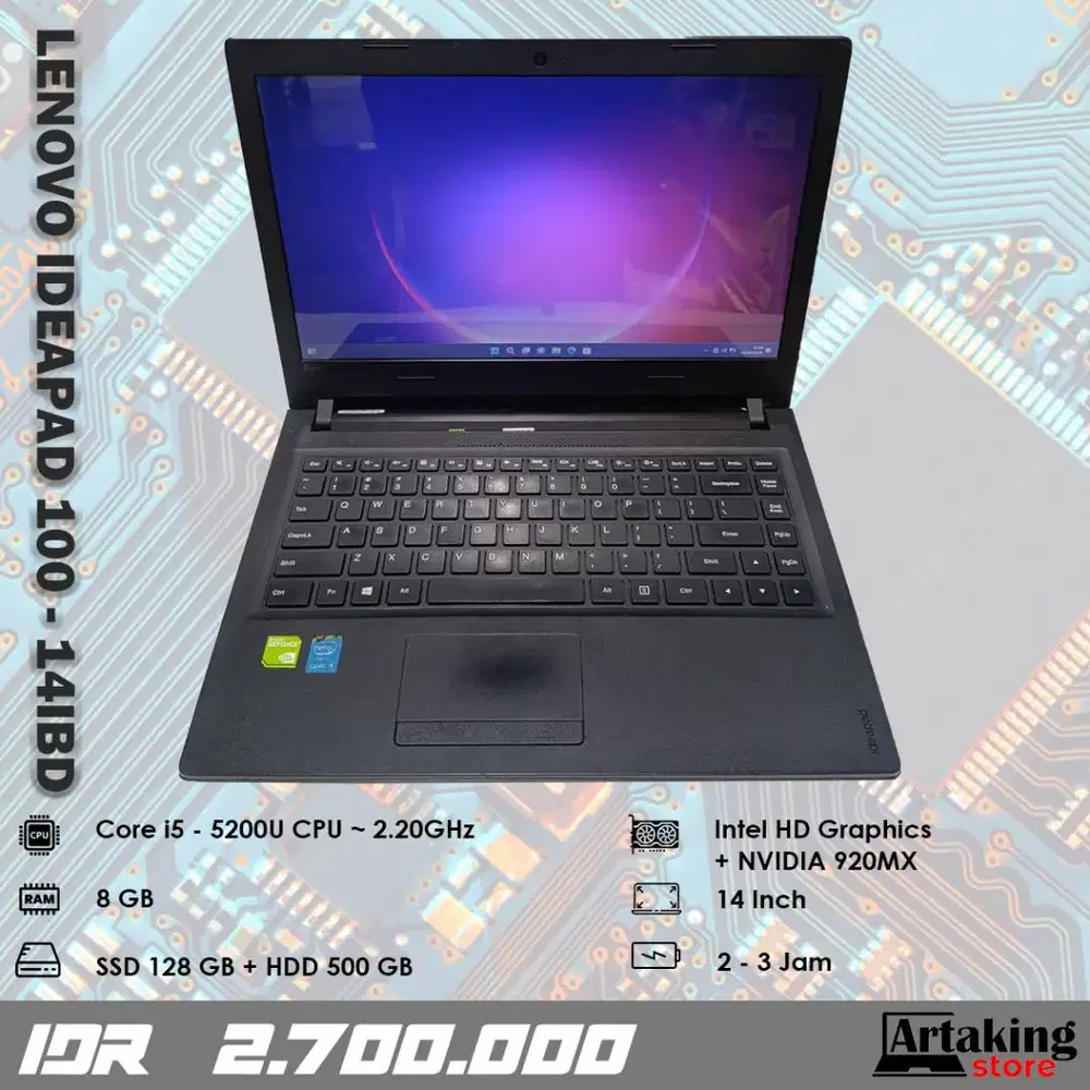Lenovo Ideapad 100-14IBD - Core i5 - Ram 8 GB - Sudah SSD - Double VGA