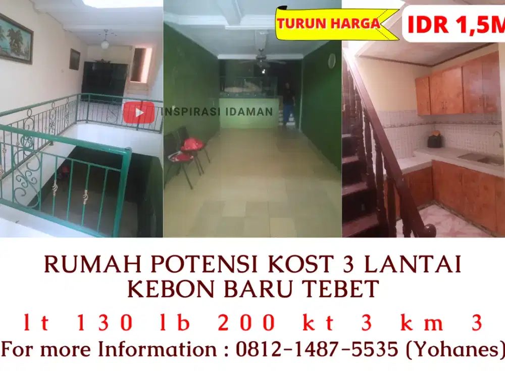 Rumah Tebet Kebon Baru 3 Lantai Dekat Stasiun bisa Jadi Kost