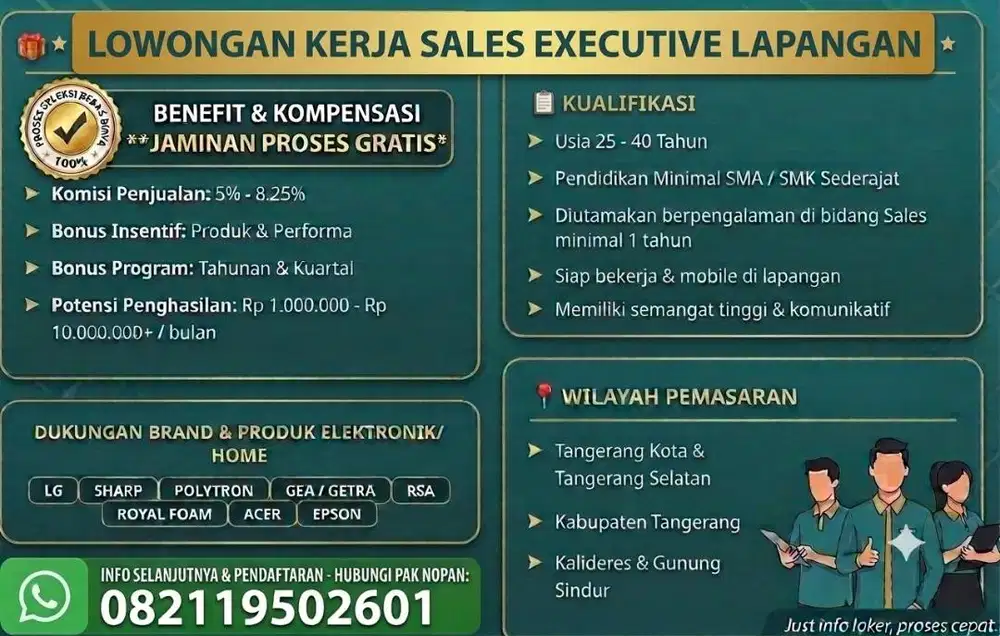 LOWONGAN KERJA SALES EXECUTIVE LAPANGAN AREA TANGERANG