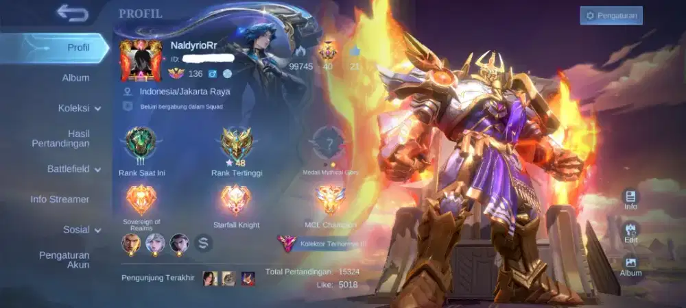 BU HARI INI Akun ML 406 Skin Legend 2 Tebet COD 780k Net.