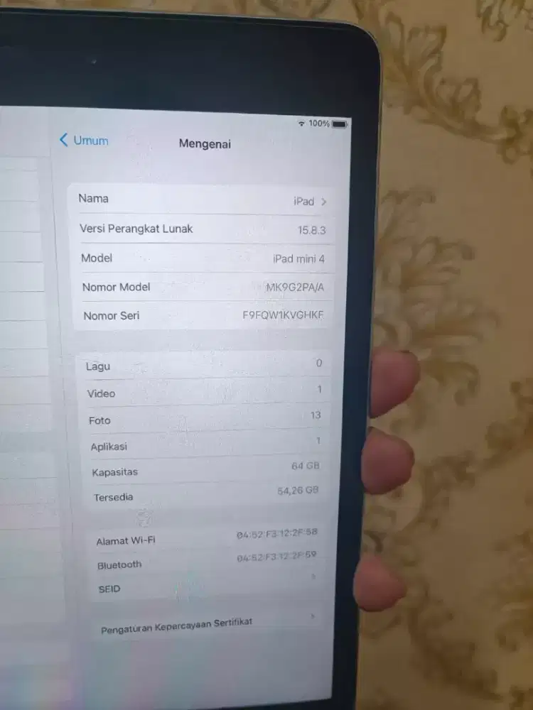 iPad mini 4 64gb wifi only ex iBox normal semua unit cas