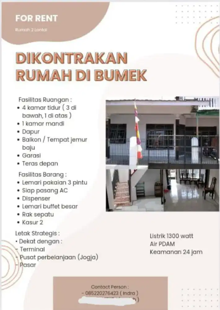 Dikontrakan Rumah Strategis 2 Lantai Indramayu Kota