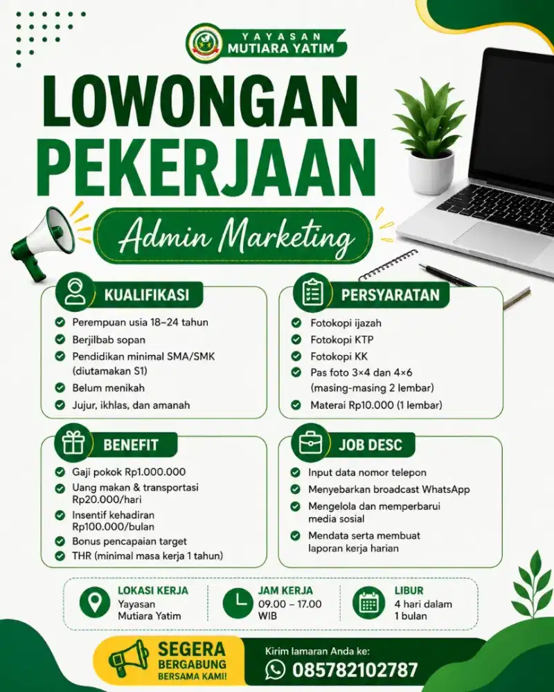 DIBUTUHKAN ADMIN YAYASAN KHUSUS PEREMPUAN