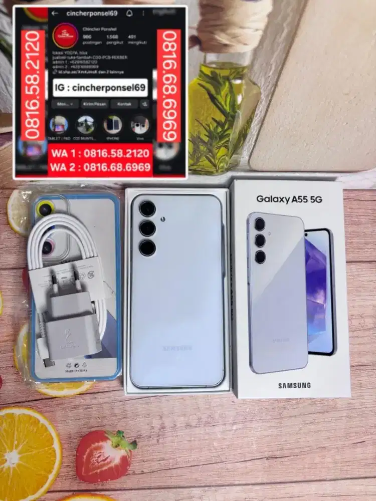 Jual hp mulus samsung A55 5G 8/256 istimewa grns resmi free ADAPTOR
