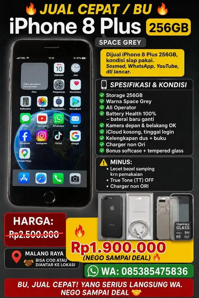Jual cepat iphone 8 plus 256gb type tertinggi