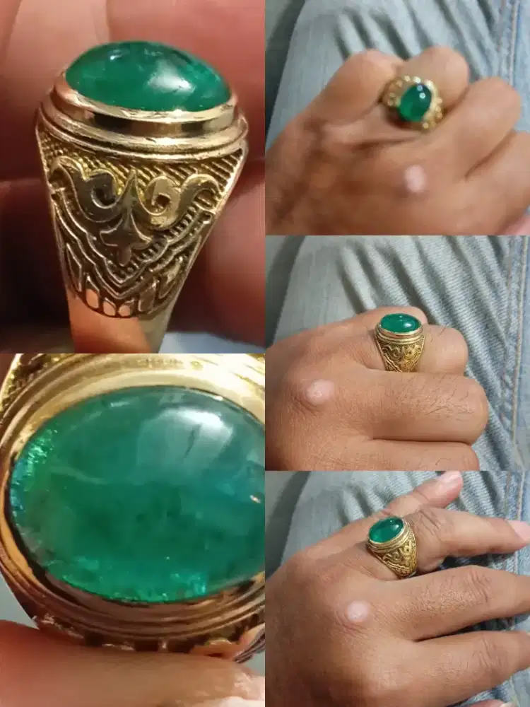 Cincin kuning sari batu zamrud serat jaring