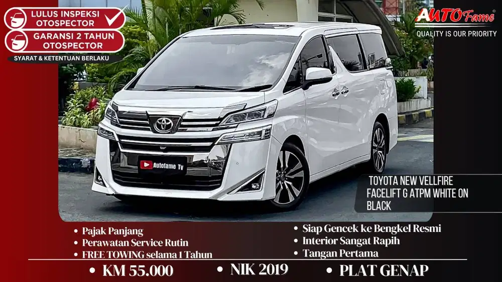 Toyota New Vellfire Facelift G ATPM NIK 2019 White On Black