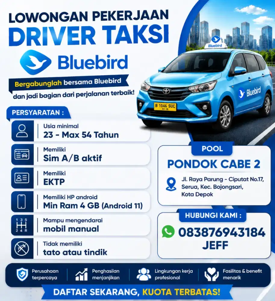 LOWONGAN PEKERJAAN DRIVER TAKSI BLUEBIRD