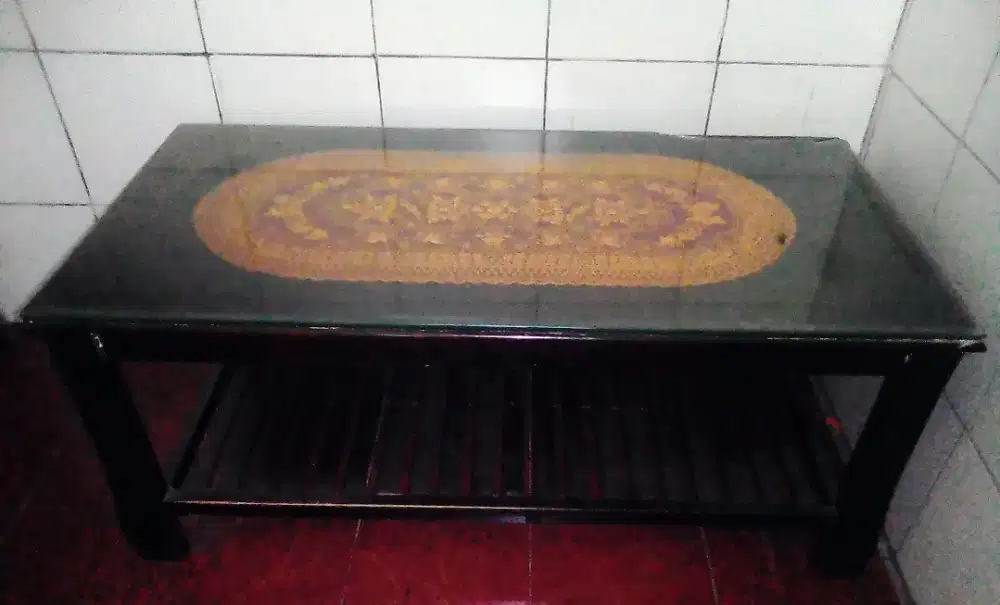 Meja Jati Asli Lapis Kaca Tebal