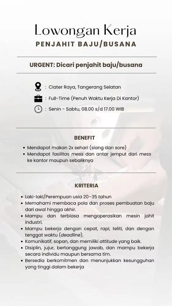 Penjahit (Lokasi Serpong Tangsel)