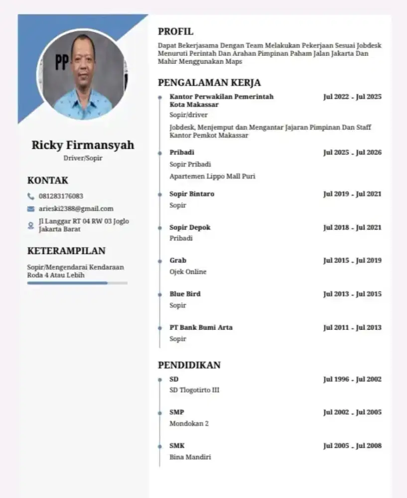 Driver freelance/pribadi