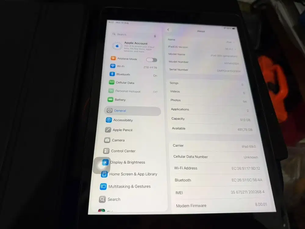 ipad 8 grey wifi cellular 512gb (cek deskripsi)