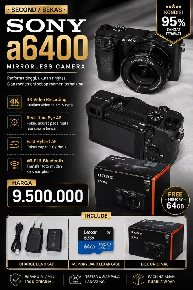 Di Jual CAMERA SONY a6400+box ori,Free Memory 64gb