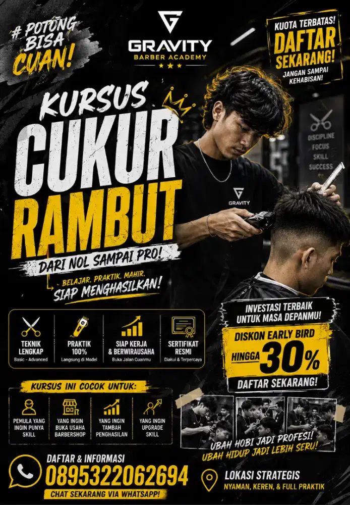 Kursus Cukur Rambut Pemula Sampai Profesional