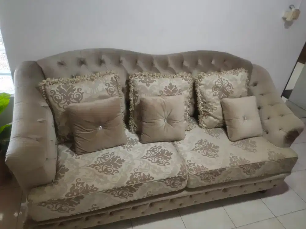 Sofa Set 3 pcs Abu-abu Motif
