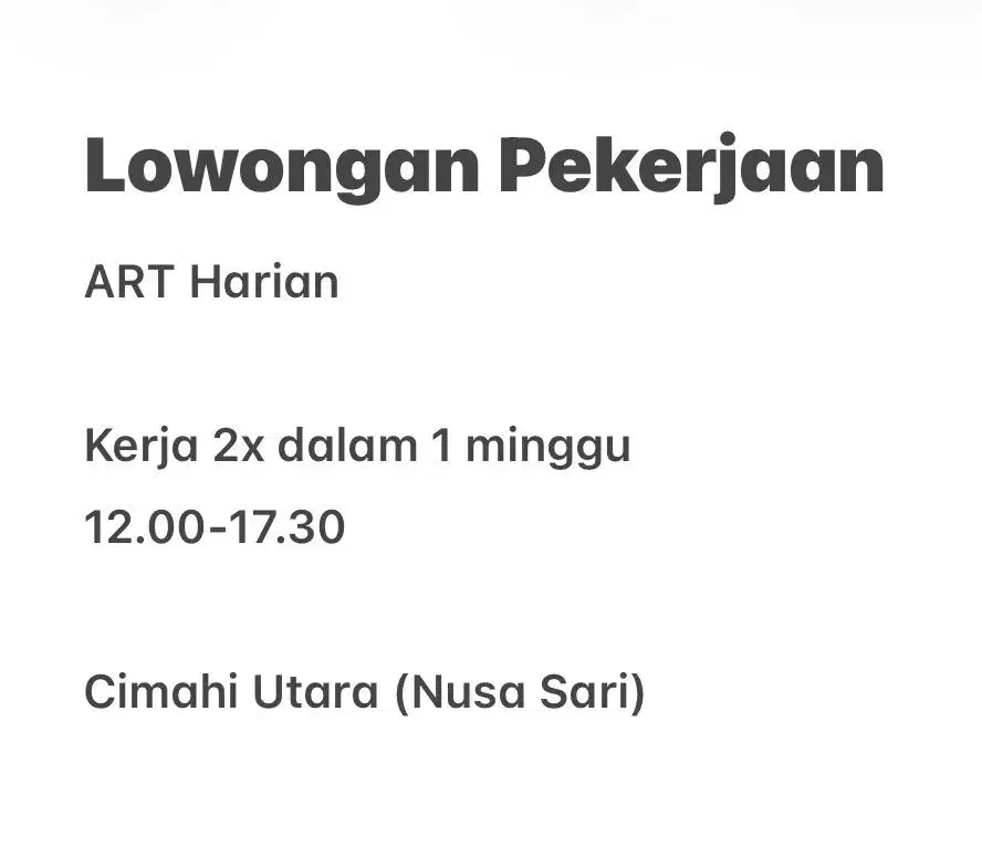 Lowongan Kerja ART Harian
