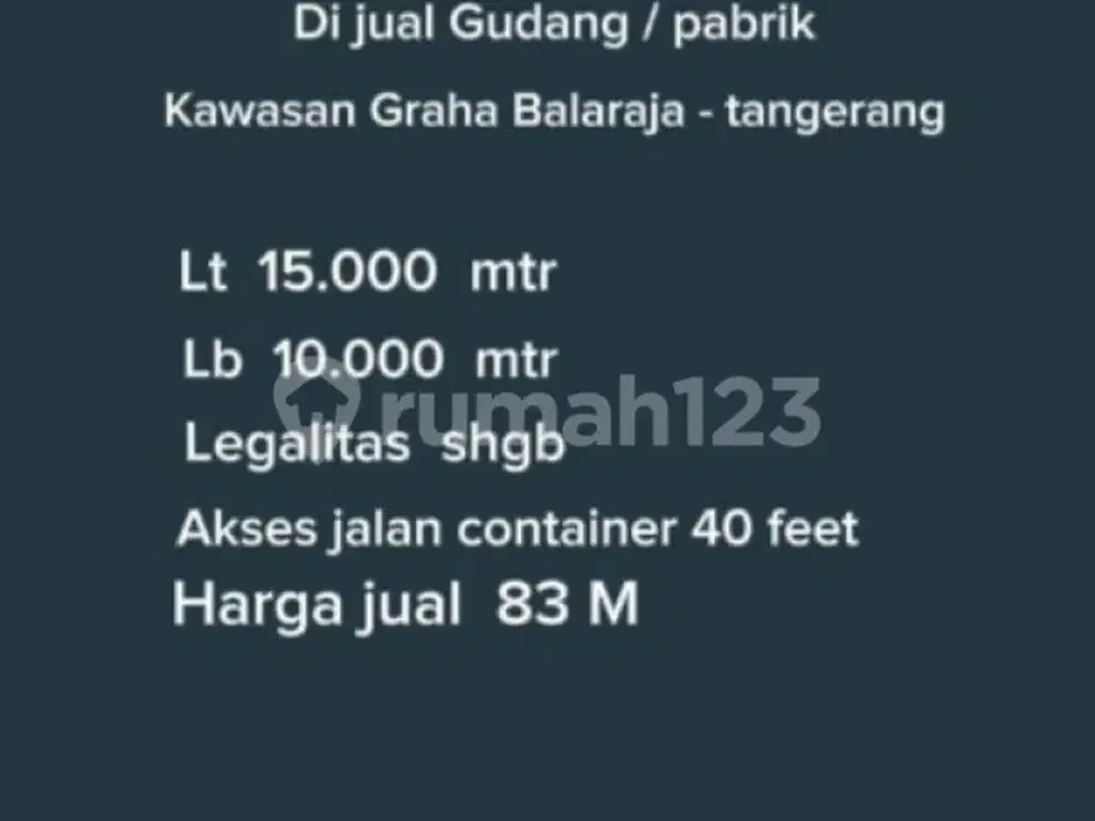 Dijual Gudang Ijin Industri Dikawasan Graha Balaraja Tangerang