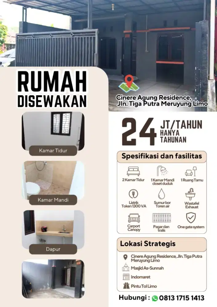 DISEWAKAN RUMAH – CINERE AGUNG RESIDENCE