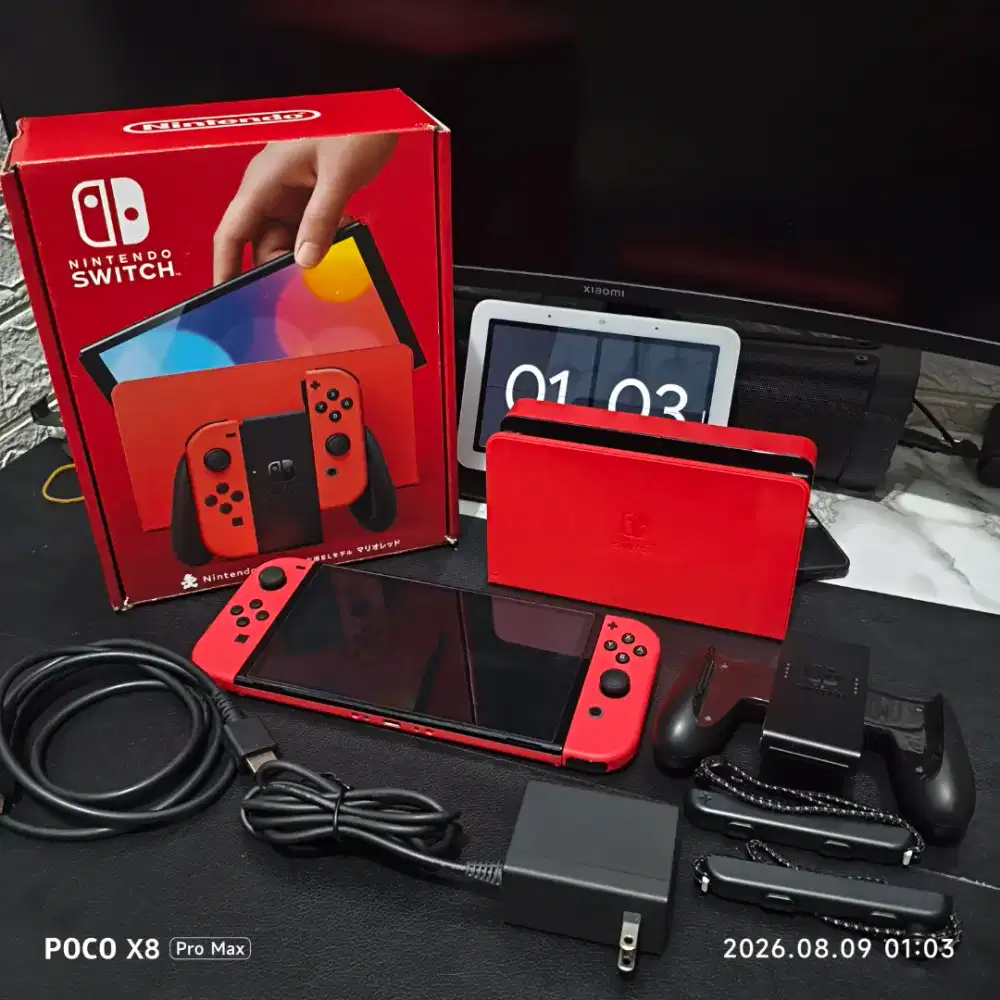 Nintendo Switch OLED Mario Red Edition Fullset Mulus Like New