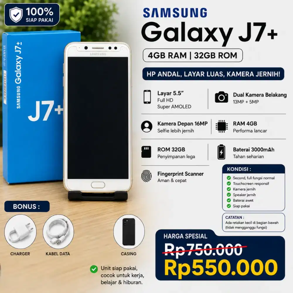 Hp Second Murah Samsung J7+ Kondisi Siap Pakai, Harga Diskon Bagus
