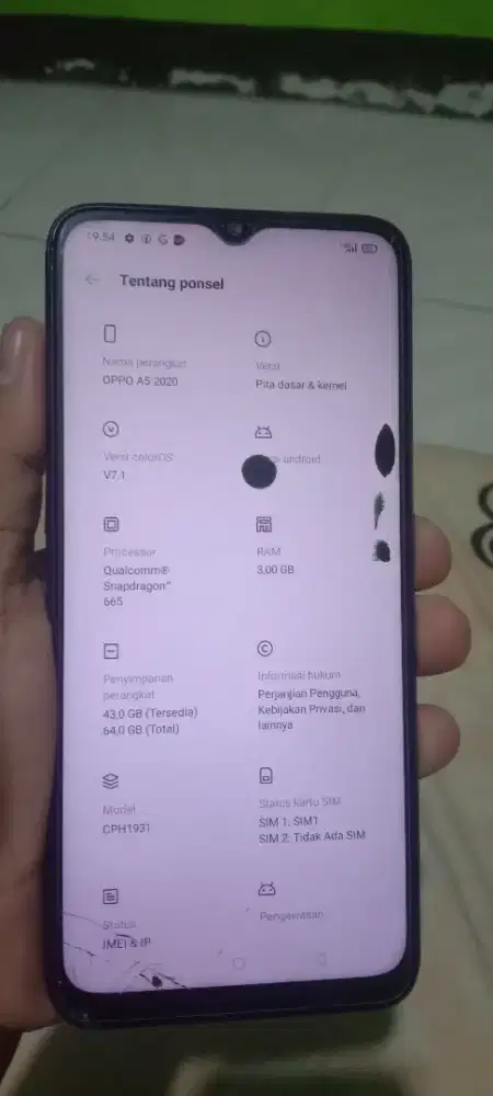 Opo.  A5.  2020.  3/64. Minus retak SMA noda hitam normal smua