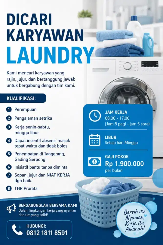Lowongan PART TIME DAN FULL TIME LAUNDRY