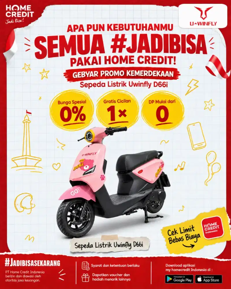 PROMO KREDIT SEPEDA LISTRIK UWINFLY D66I PINK TERMURAH SEKOTA PLG