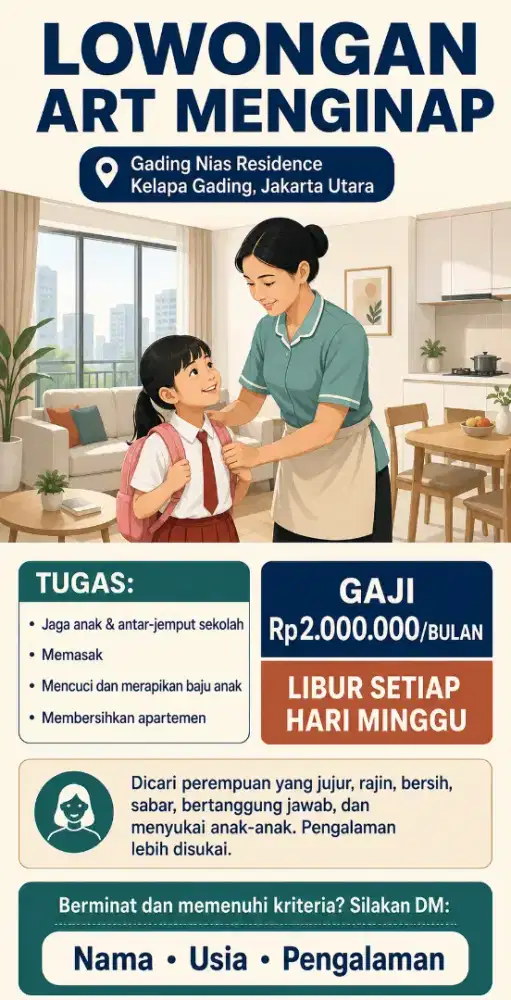 LOWONGAN ASISTEN RUMAH TANGGA (ART) MENGINAP