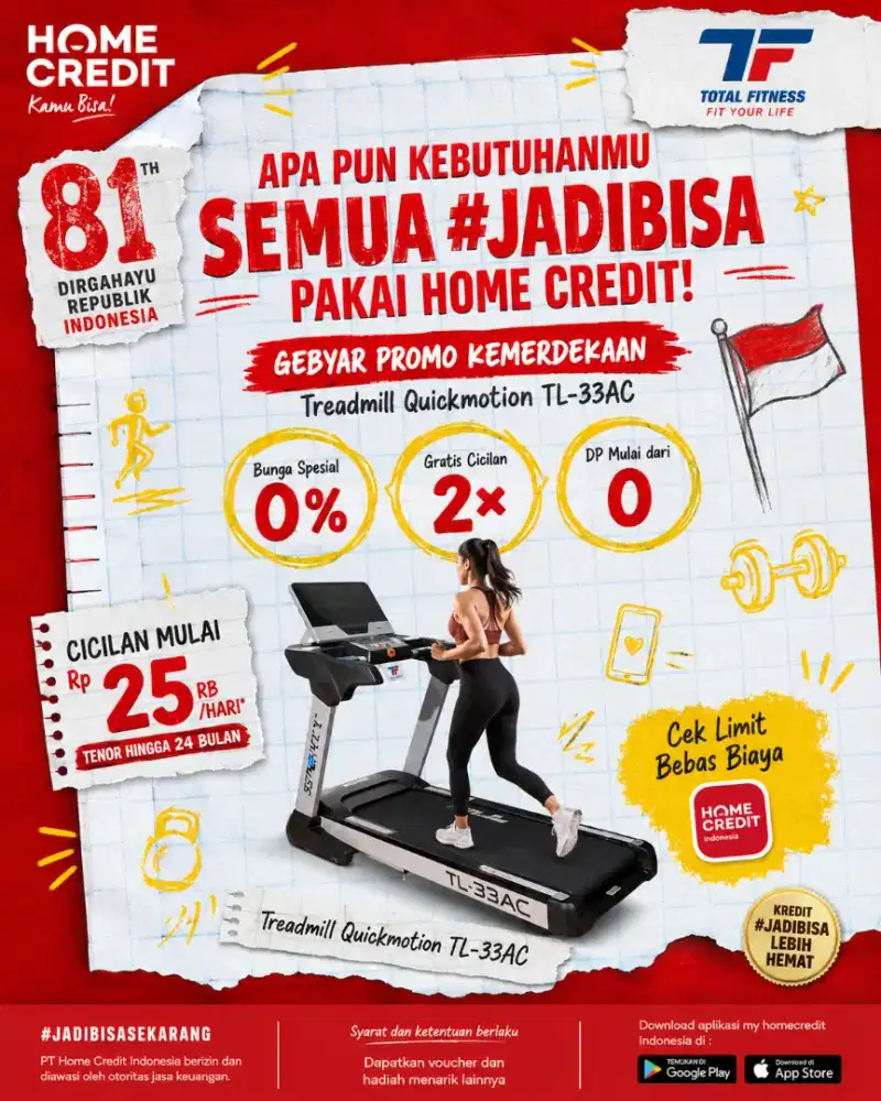 PROMO KREDIT TREADMILL QUICKMOTION TL-33AC TERMURAH SEKOTA PALEMBANG