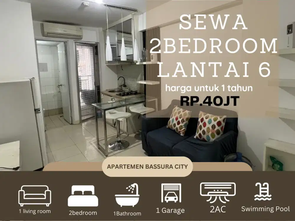 sewa 2kamar lantai rendah full furnished apartemen bassura city