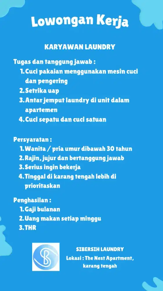 Lowongan kerja karyawan laundry