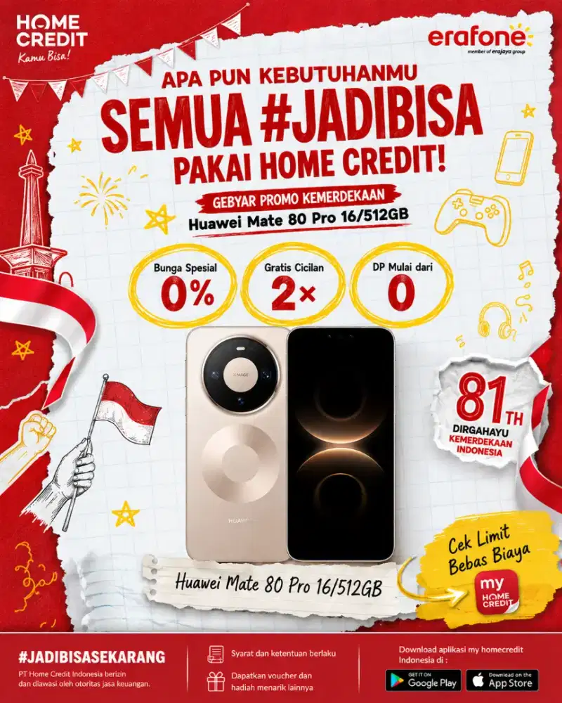 PROMO KREDIT HUAWEI MATE 80 PRO 16/512 GB TERMURAH SEKOTA PALEMBANG