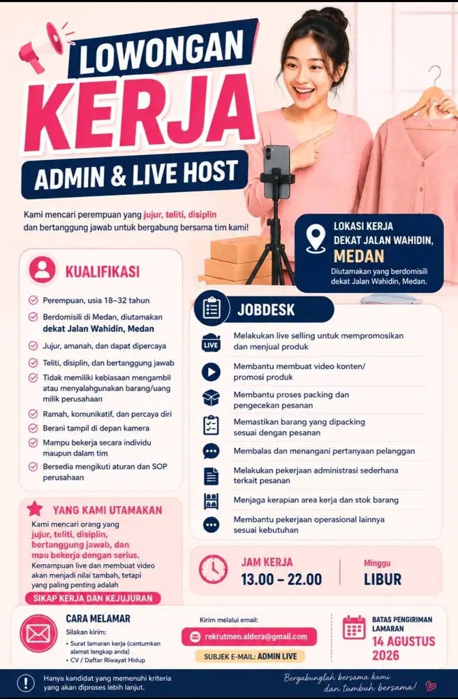 LOWONGAN KERJA – ADMIN & LIVE HOST