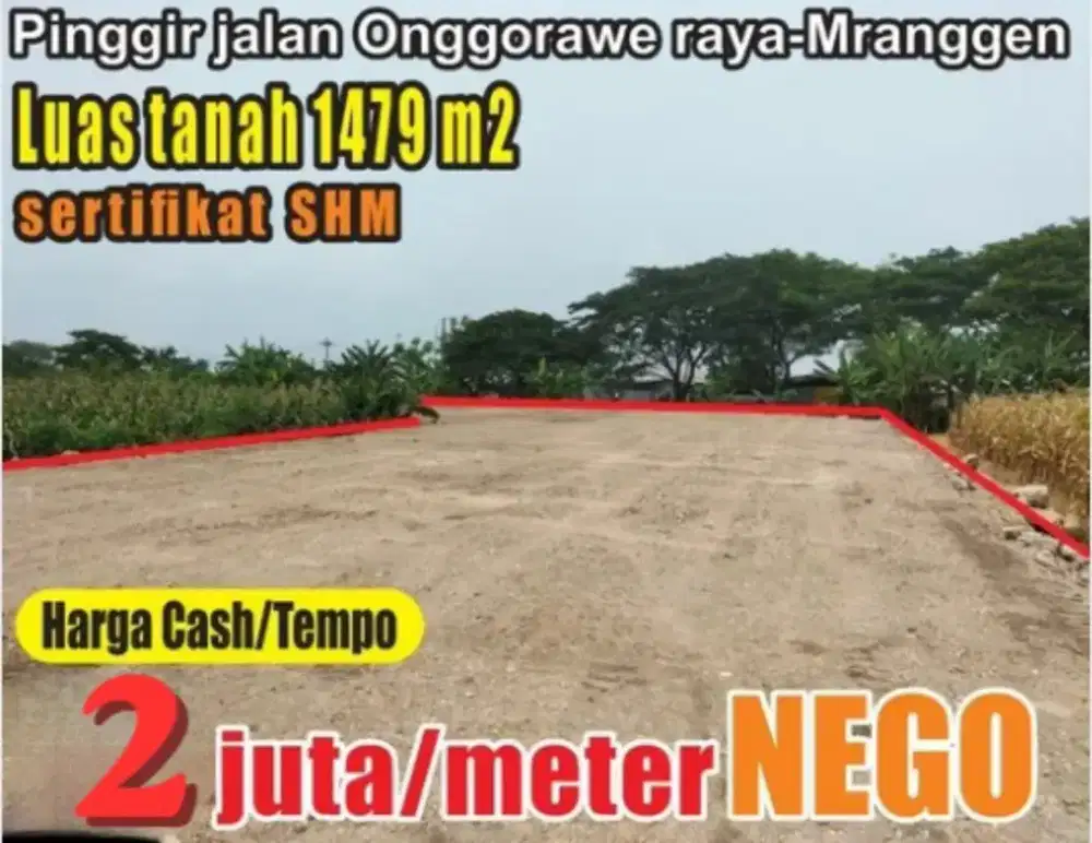 Di jual tanah strategis pinggir jalan raya Onggorawe mranggen